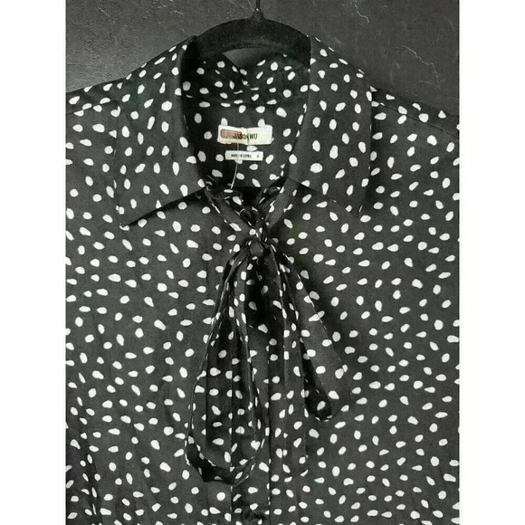 Jason Wu Womens Black Polka Dot Tie Neck Blouse Size 8 Rent the Runway Pre-owned - Picture 2 of 7